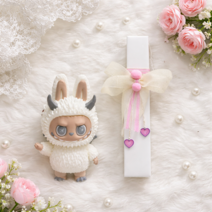 Πασχαλινή Χειροποίητη Λαμπάδα με 3D φιγούρα Labubu White