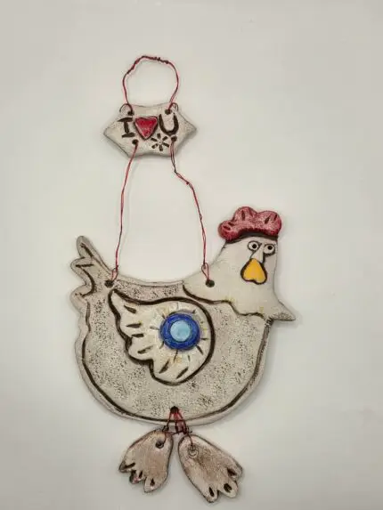 Χειροποίητη Κεραμική Κότα "Floral Nest" – Vintage Διακοσμητικό Τοίχου