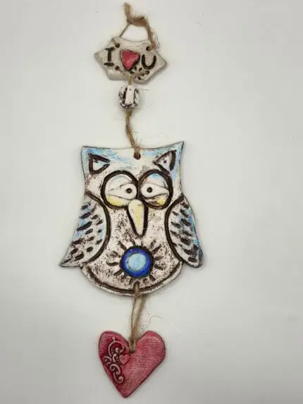 Χειροποίητο Κεραμικό Κρεμαστό Πουλάκι με Γρανάζι – Unique Wall Art