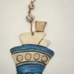 Χειροποίητο Κεραμικό Καράβι Τοίχου "Deep Blue" – Nautical Wall Art