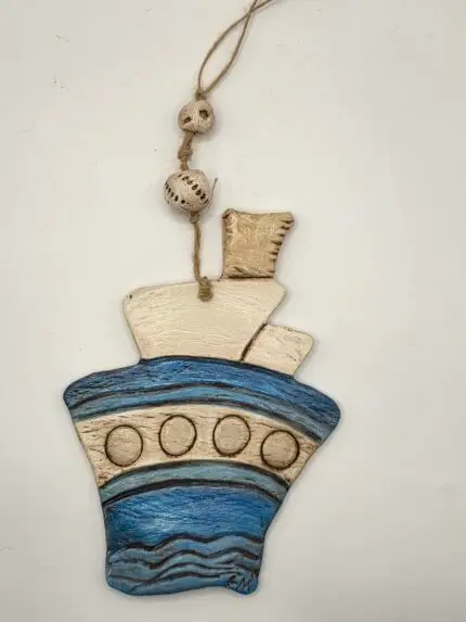Χειροποίητο Κεραμικό Καράβι Τοίχου "Deep Blue" – Nautical Wall Art